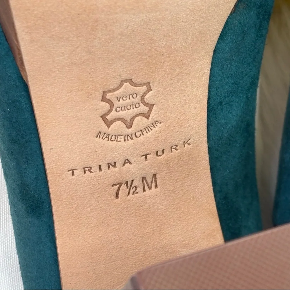 NIB New with‎ Box Trina Turk Joni Platform Suede Heels in Aqua Bloom Size 7.5